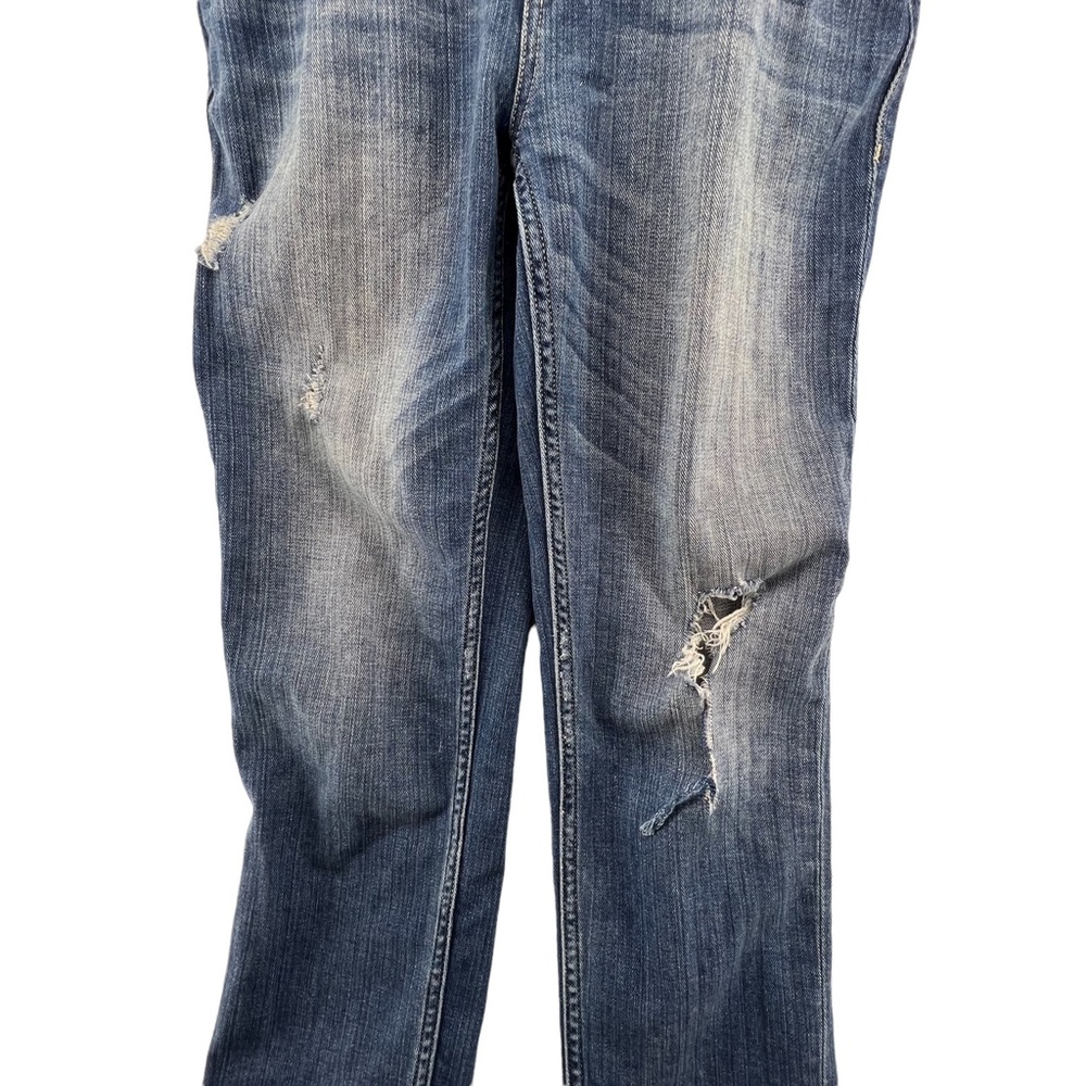 PAIGE Faded Blue Distressed Denim Overalls - Picture 5 of 8